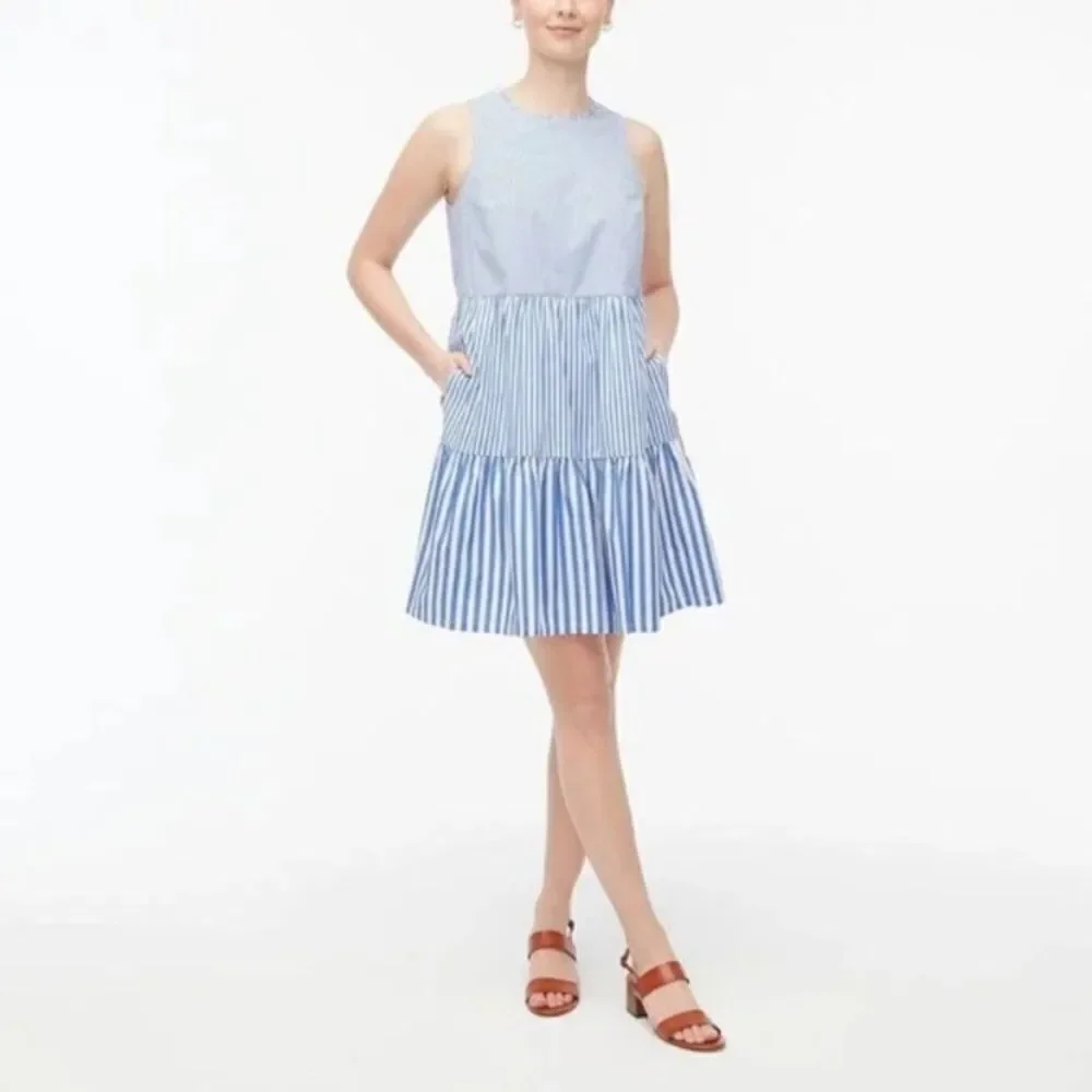 J. Crew Striped sleeveless tiered mini dress in cotton poplin